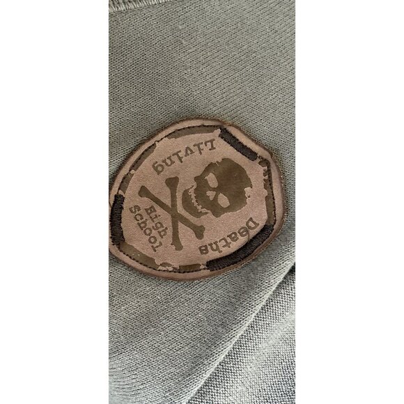 Sisley Mens Brown V-Neck Button-Up Cardigan Sweater With Scull Patch Logo - Picture 7 of 10